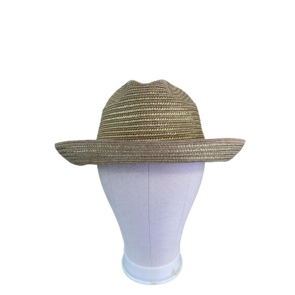 Aqua Women's Woven Gold & Tan Paper Straw Polyester Straw Fedora Hat - Picture 1 of 8